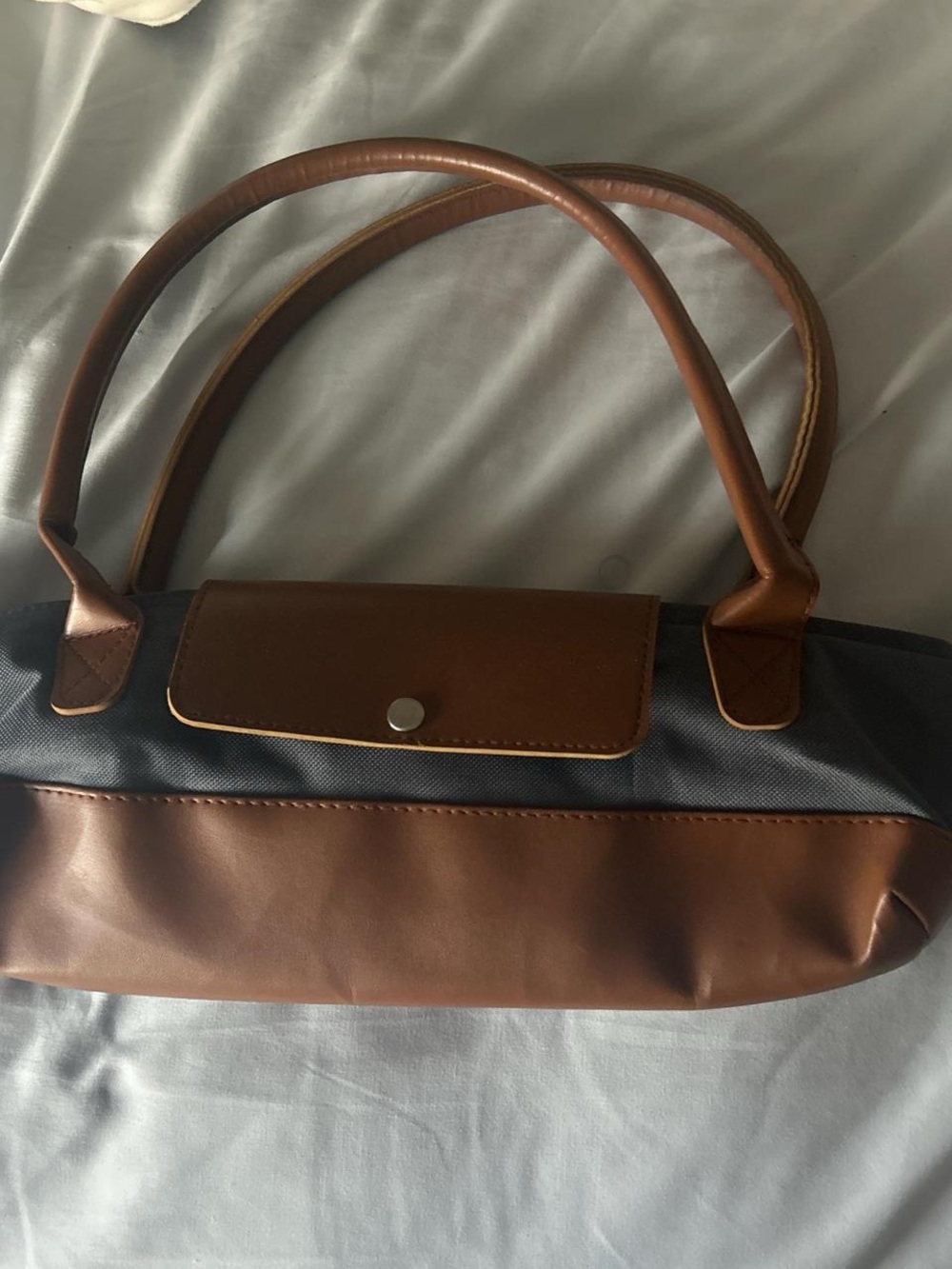 Classic Brown and Navy Women's Shoulder Bag - Leather Trim